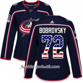 Dame Ishockey Columbus Blue Jackets Tröja Sergei Bobrovsky 72 Adidas 2017-2018 Marinblå USA Flag Fashion Authentic
